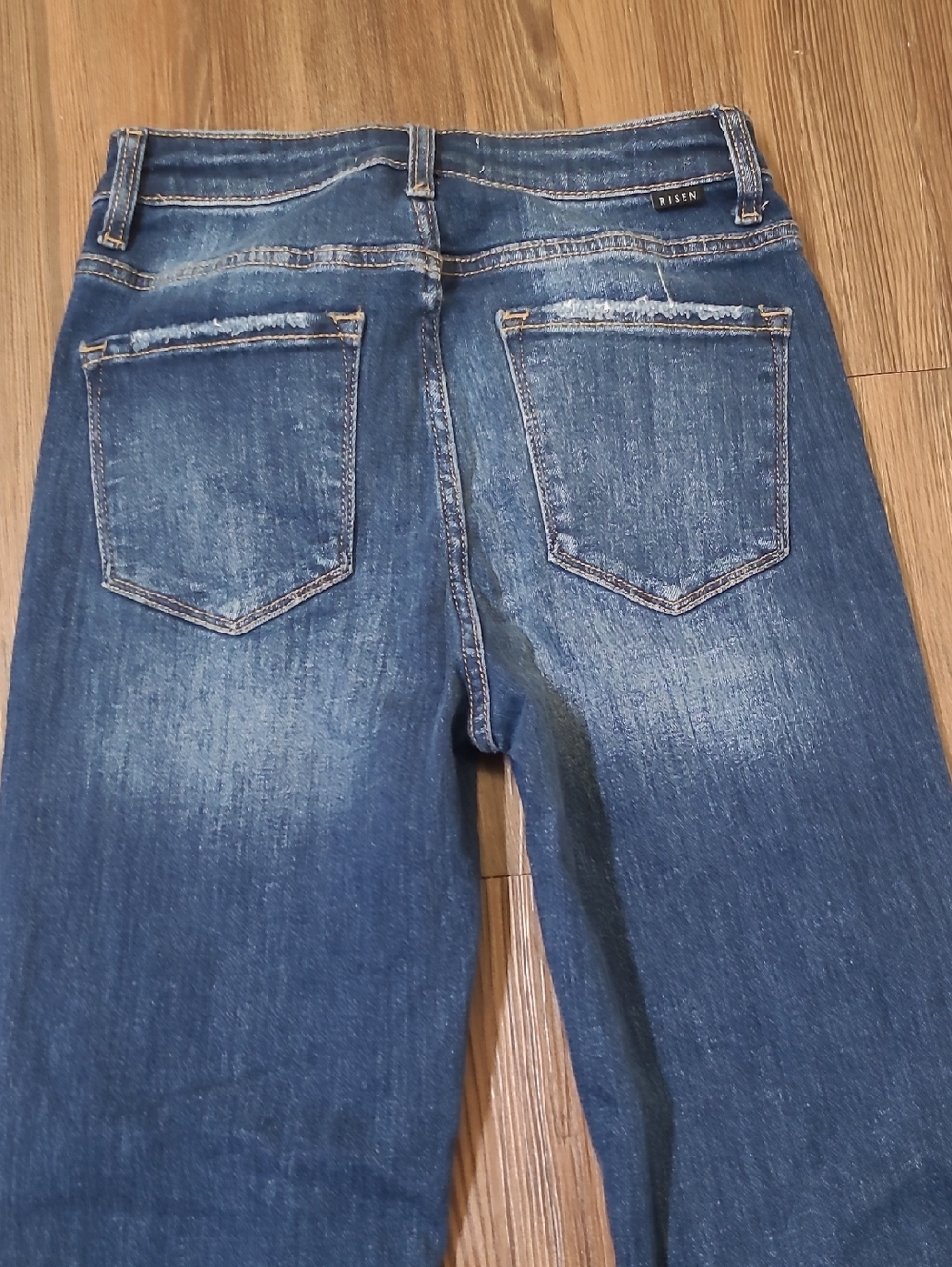 Dark Blue Distressed Womens Jeans - Picture 11 of 12